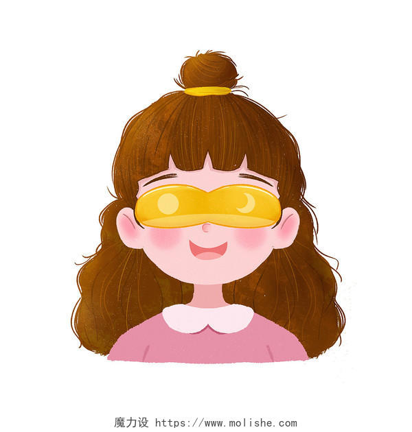 卡通手绘休息预防近视戴眼罩养护眼睛png素材预防近视元素
